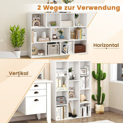11-Shelf White Bookcase, 74x24x106 cm, Freestanding