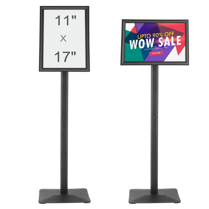 11 x 17 Pedestal Sign Holder, Adjustable Metal Base, Black