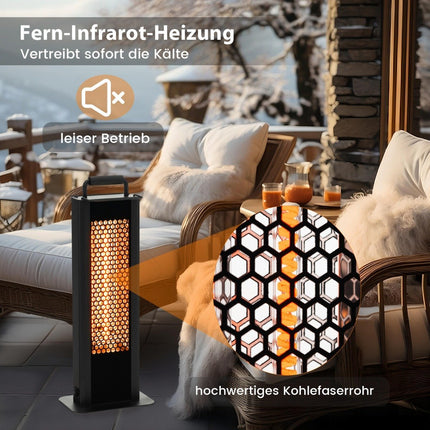 1200W freestanding heater with tipping and overheating protection, electric heater made of aluminum, patio heater, waterproof