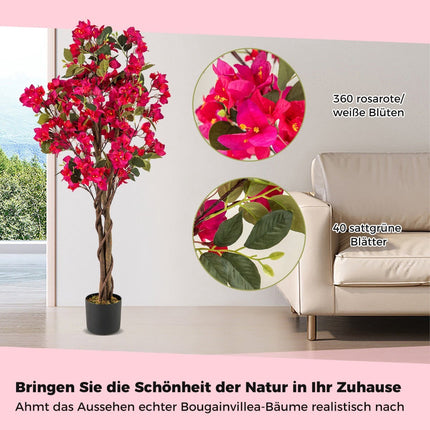 120 cm Artificial Bougainvillea Tree with Pot, Pink, 2-Pack