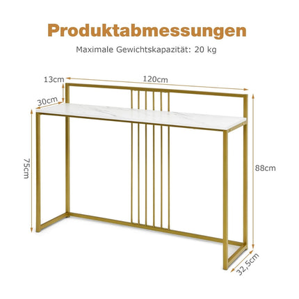 120 cm Console Table with Marble Look & Gold Metal Frame Modern Hallway Table White