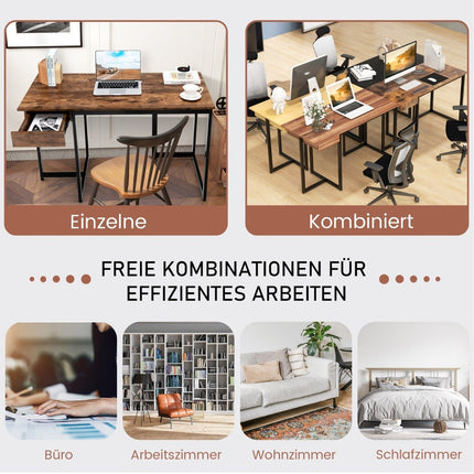 120cm Long Computer Desk with Drawer & Adjustable Pads Computer Desk Rustic Brown