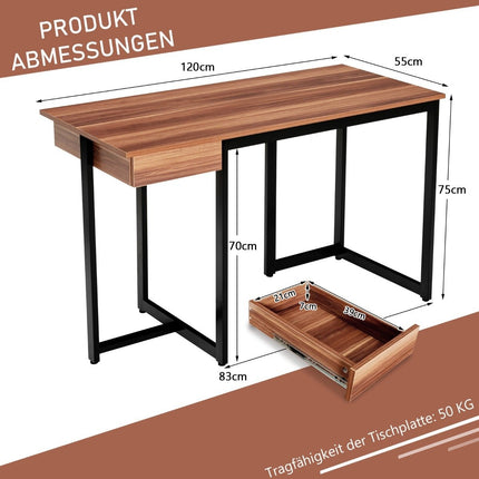 120 cm long computer desk with drawer & adjustable pads computer desk walnut
