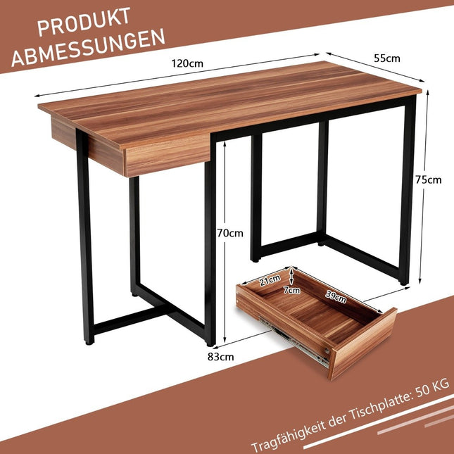 120 cm long computer desk with drawer & adjustable pads computer desk walnut