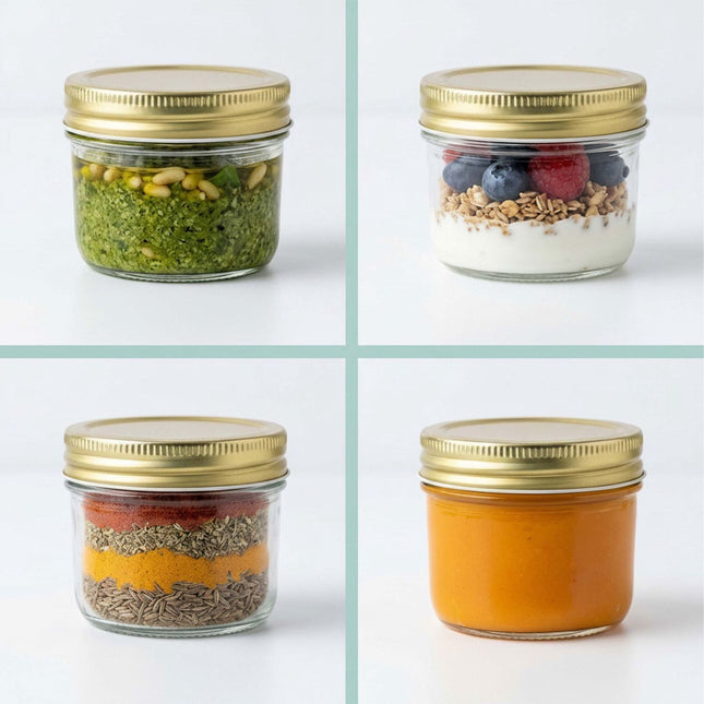 120 ml Glass Jam Jars Set, Twist-Off Gold Lids