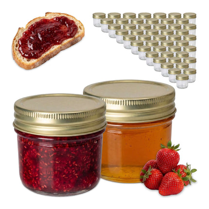 120 ml Glass Jam Jars, Twist-Off Gold Lids Set
