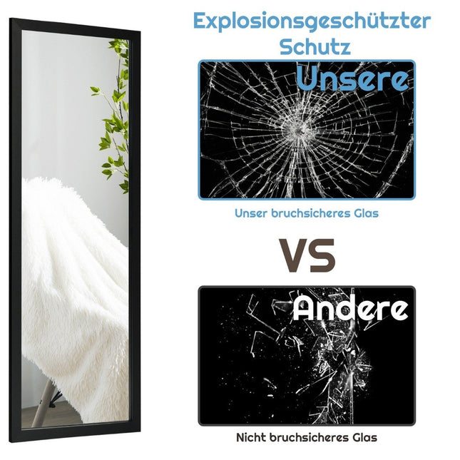 120 x 37 cm wall mirror door mirror with height-adjustable hanging hooks mirror for bedroom