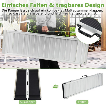 122 x 74 cm wheelchair ramp, portable & anti-slip folding ramp, load-bearing up to 272 kg, aluminium