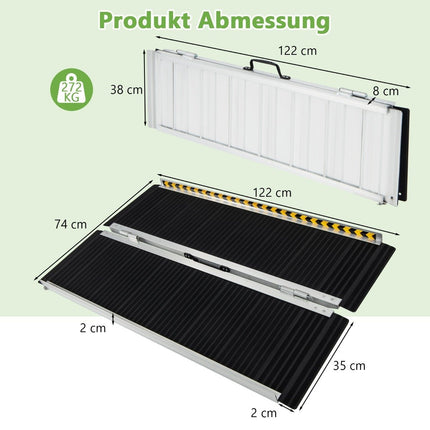 122 x 74 cm wheelchair ramp, portable & anti-slip folding ramp, load-bearing up to 272 kg, aluminium