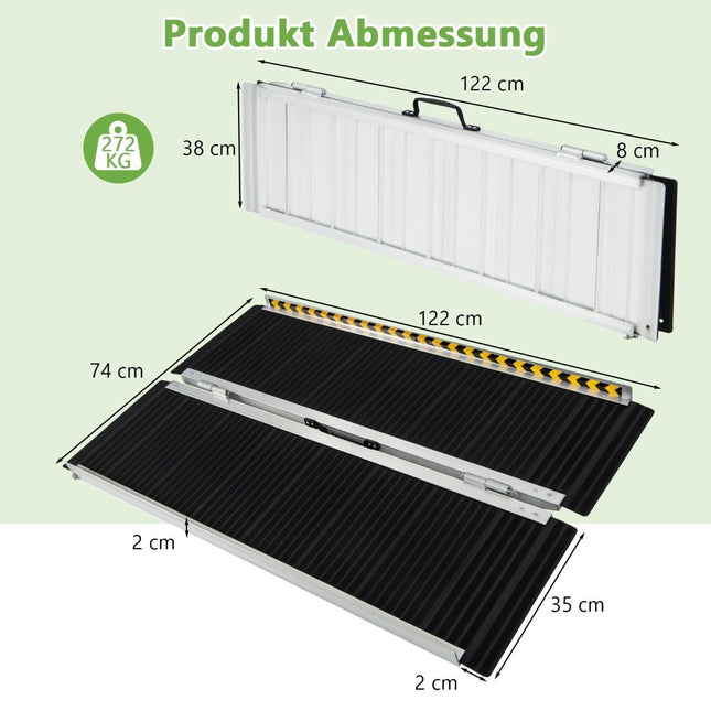 122 x 74 cm wheelchair ramp, portable & anti-slip folding ramp, load-bearing up to 272 kg, aluminium