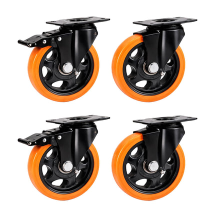 125 mm Swivel Castors Set, Steel & PVC, 150 kg Load