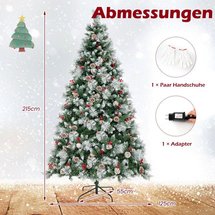 Ø125 x 215 cm Christmas tree with LED lights Christmas tree with berries green + white