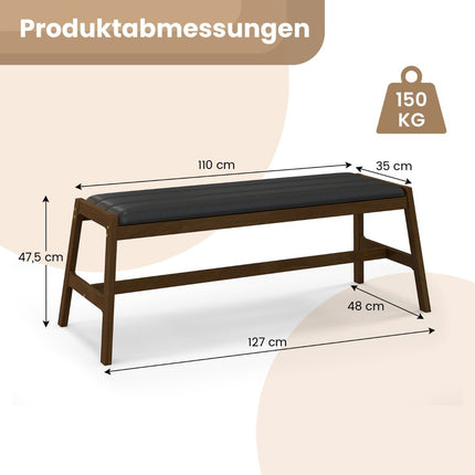 127cm rubber wood bench with seat cushion made of faux leather dining room bench upholstered bench walnut