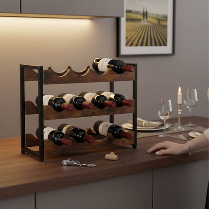 12-Bottle Industrial Wine Rack for Kitchen or Bar