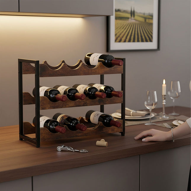 12-Bottle Industrial Wine Rack for Kitchen or Bar