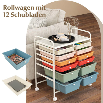 12-Drawer Rolling Cart with Metal Frame and Wheels