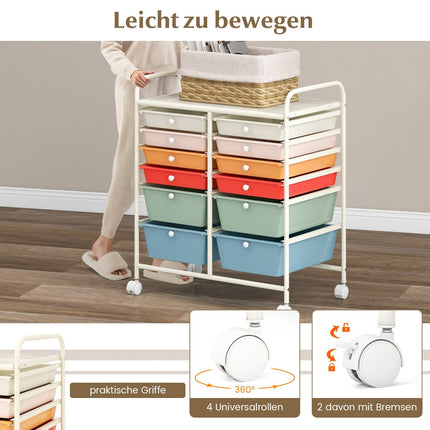 12-Drawer Rolling Cart with Metal Frame and Wheels