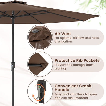12 Ft Patio Umbrella With Crank Handle, 8 Ribs, Coffee