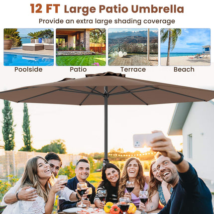 12 Ft Patio Umbrella With Crank Handle, 8 Ribs, Coffee