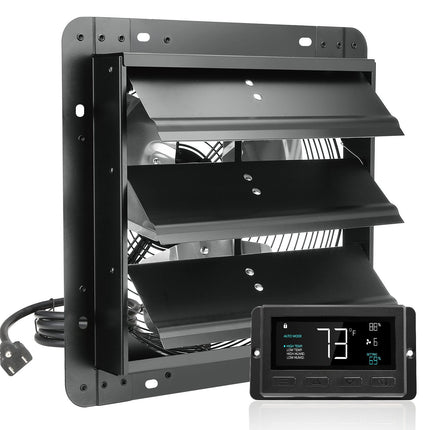 12-Inch Shutter Exhaust Fan, Temp Humidity Control, 904 CFM