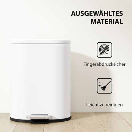12L White Trash Can with Lid, Foot Pedal, Soft-Close