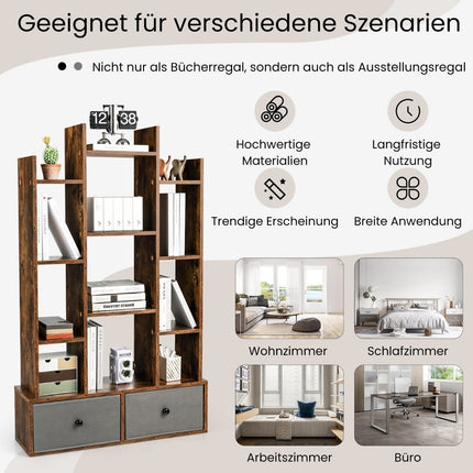12 Tier Open Back Bookcase & Drawer 81 x 24 x 132 cm Brown