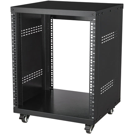 12U AV Rack Stand, 500 lb Capacity, Casters, Shelf