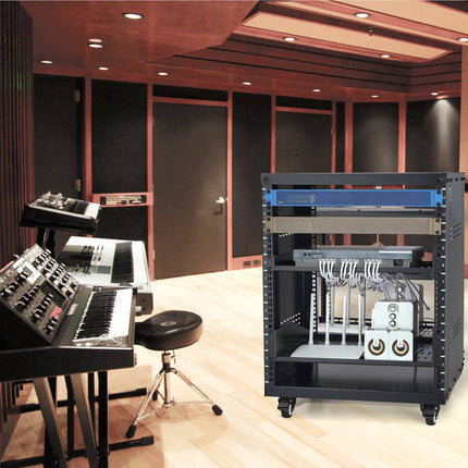 12U AV Rack Stand, 500 lb Capacity, Casters, Shelf