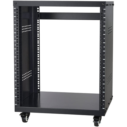 12U AV Rack Stand, 500 lb Capacity, Casters, Shelf