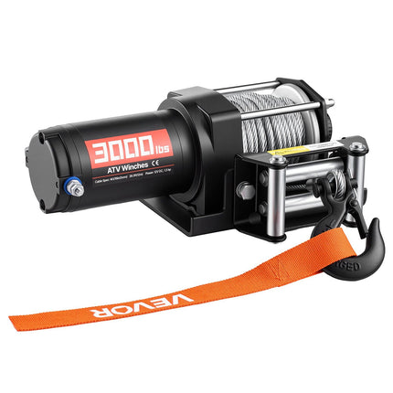 12V Electric ATV Winch 3000 lb, Steel Rope, Wired Remote