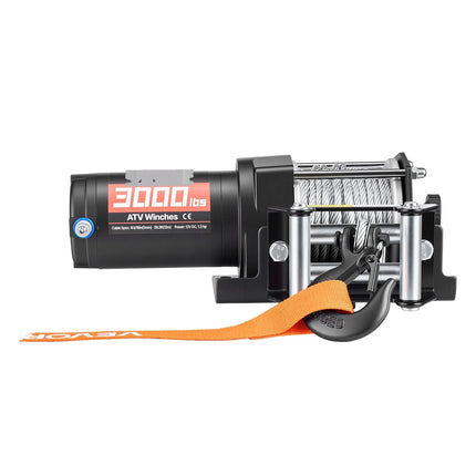 12V Electric ATV Winch 3000 lb, Steel Rope, Wired Remote