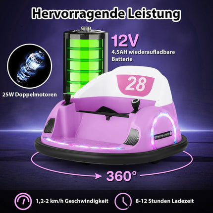 12V Kids Electric Bumper Car with Remote, Pink, 360 Spin
