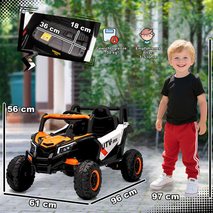 12V Kids Electric Car, Remote, Seatbelt, Horn, LED, USB, Orange