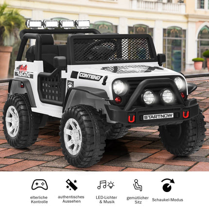 12V Kids Electric Car with Remote, Lights, Music, White