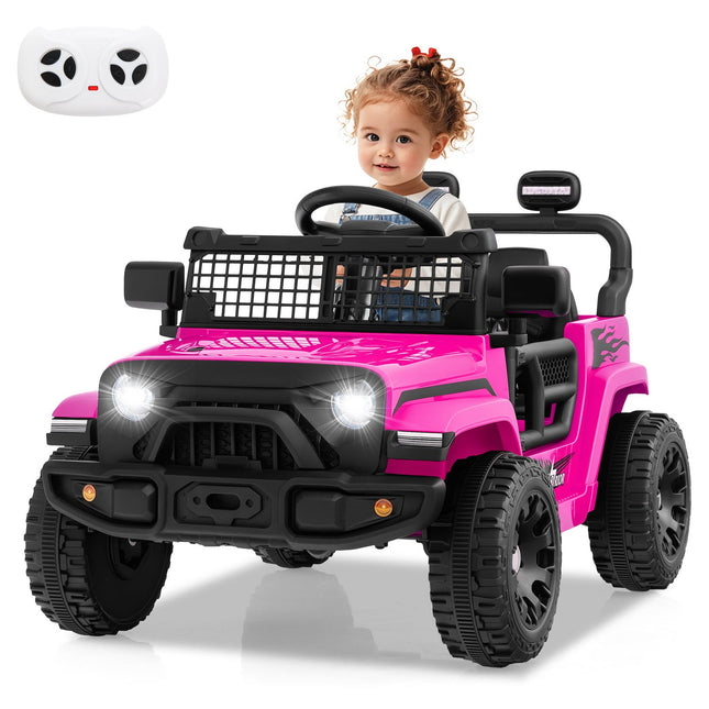 12V Kids Electric Car with Remote, Music, LED Lights, Pink