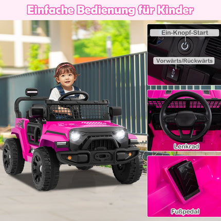 12V Kids Electric Car with Remote, Music, LED Lights, Pink