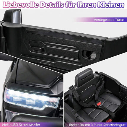 12V Kids Electric Ride-On Car, Black, 2 Motors, Ages 3+