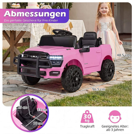 12V Kids Electric Ride-On Car, Pink, with Remote Control