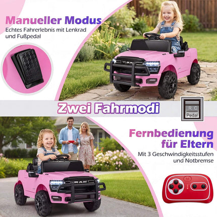 12V Kids Electric Ride-On Car, Pink, with Remote Control