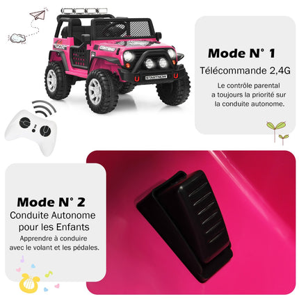12V Kids Electric Ride-On Car, Remote, Lights, Pink
