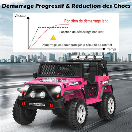 12V Kids Electric Ride-On Car, Remote, Lights, Pink