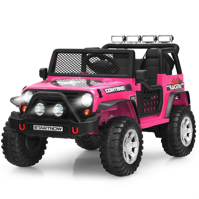 12V Kids Electric Ride-On Car, Remote, Lights, Pink