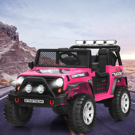 12V Kids Electric Ride-On Car, Remote, Lights, Pink