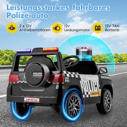 12V Kids Police Car with Remote, Siren & LED Lights