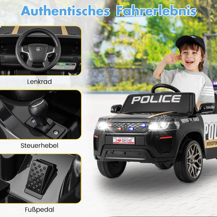 12V Kids Police Car with Remote, Siren & LED Lights