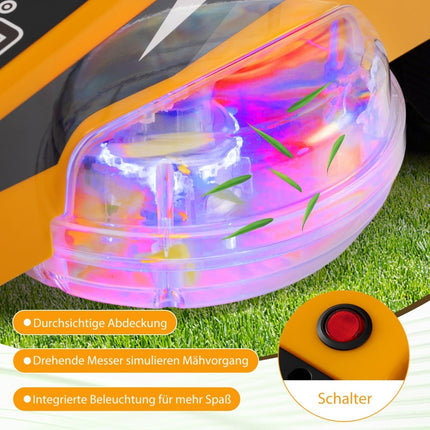 12V Kids Ride-On Mower with 360 Steering & LED Lights