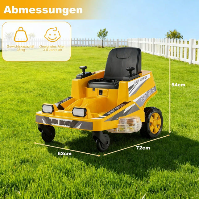 12V Kids Ride-On Mower with 360 Steering & LED Lights