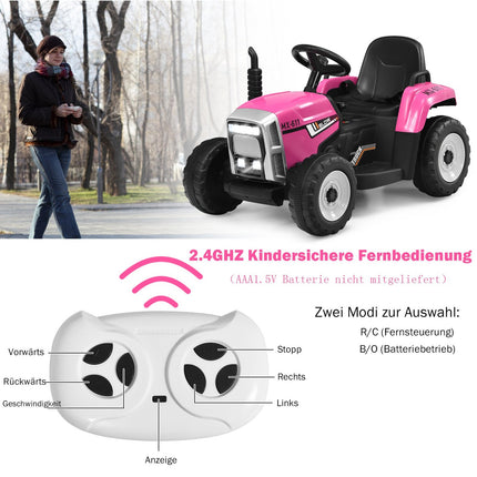 12V Kids Ride-On Tractor with Trailer, Remote Control