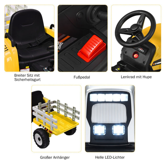 12V Kids Ride-On Tractor with Trailer, Remote Control