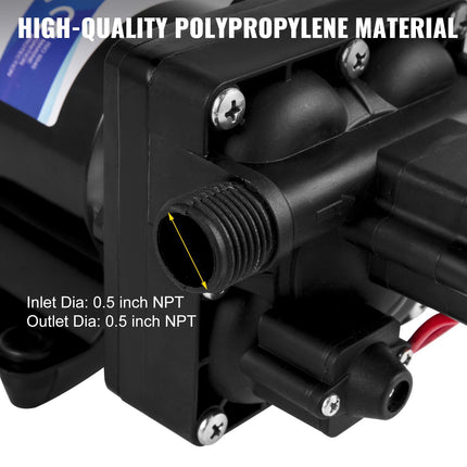 12V RV Fresh Water Diaphragm Pump, 3 GPM, Strainer
